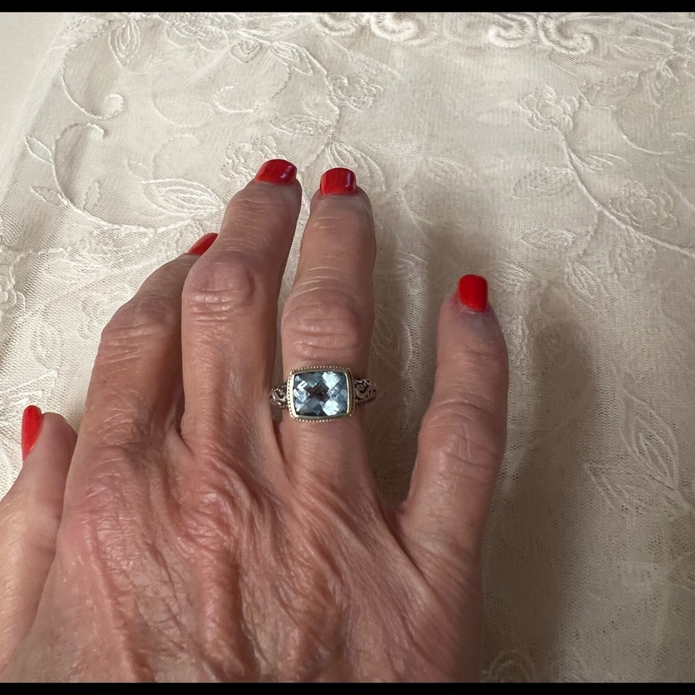 🌺Phillip Gavriel ring. Sterling silver and 14 kt gold accent with blue topaz.